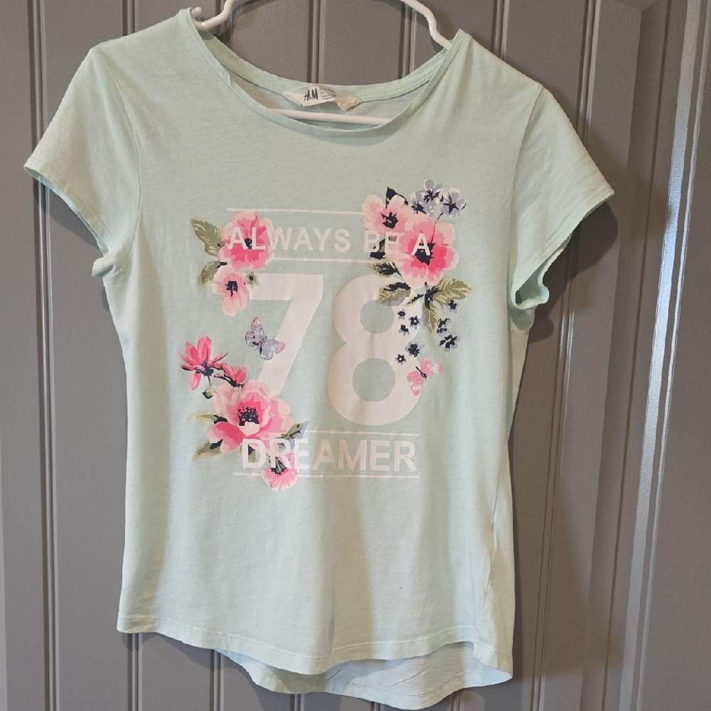H&M Mint Floral Graphic Tee